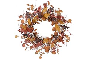 YNYLCHMX 18" Fall Wreaths for Front Door, Artificial Autumn Wreath, Fall Door Wreath with Eucalyptus Leaves and Berries for Home Porch Window Wall Farmhouse Decor, Indoor Outdoor, Holiday Decor