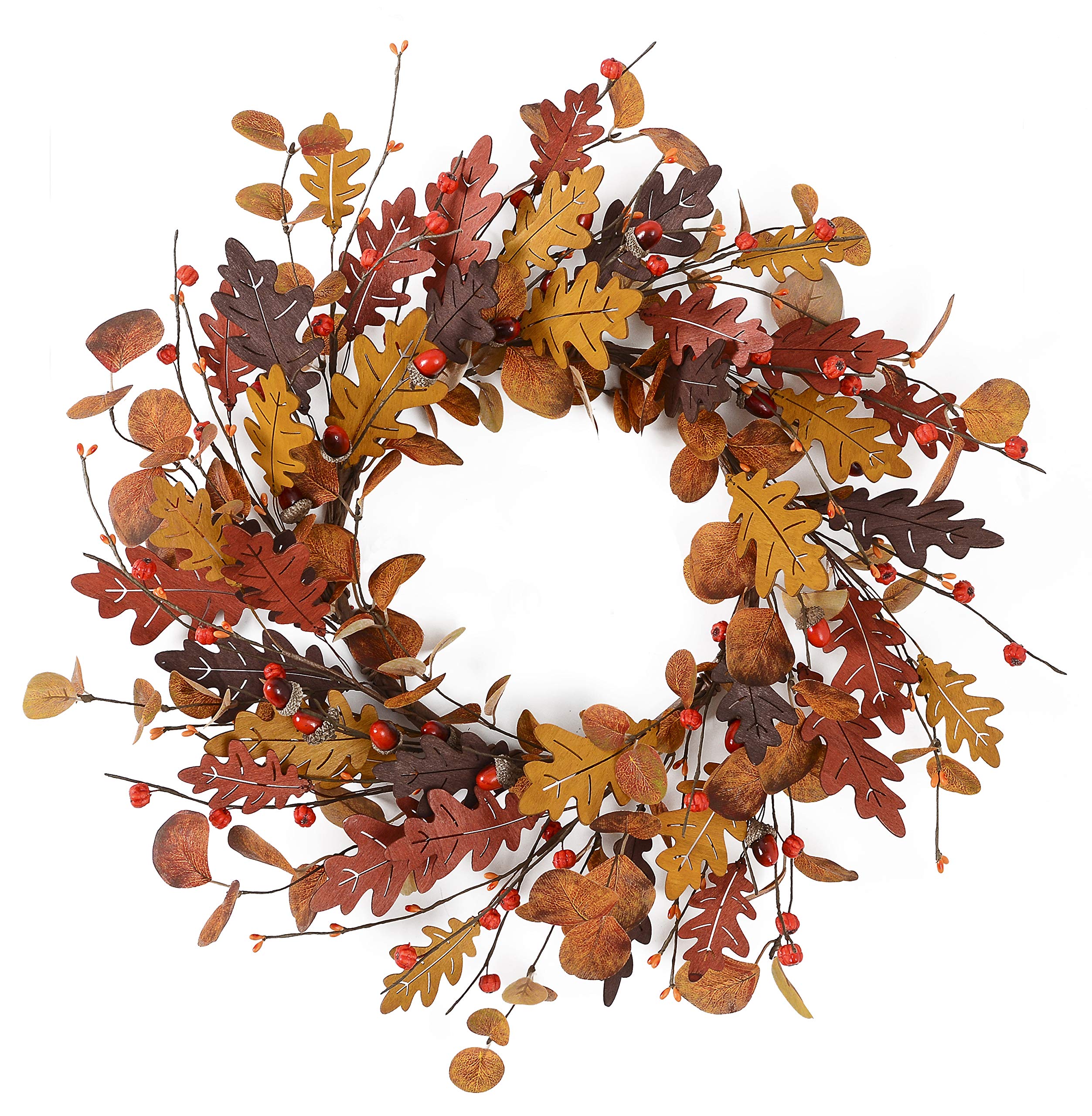 Photo 1 of YNYLCHMX 18" Fall Wreaths for Front Door, Artificial Autumn Wreath, Fall Door Wreath with Eucalyptus Leaves and Berries for Home Porch Window Wall Farmhouse Decor, Indoor Outdoor, Holiday Decor