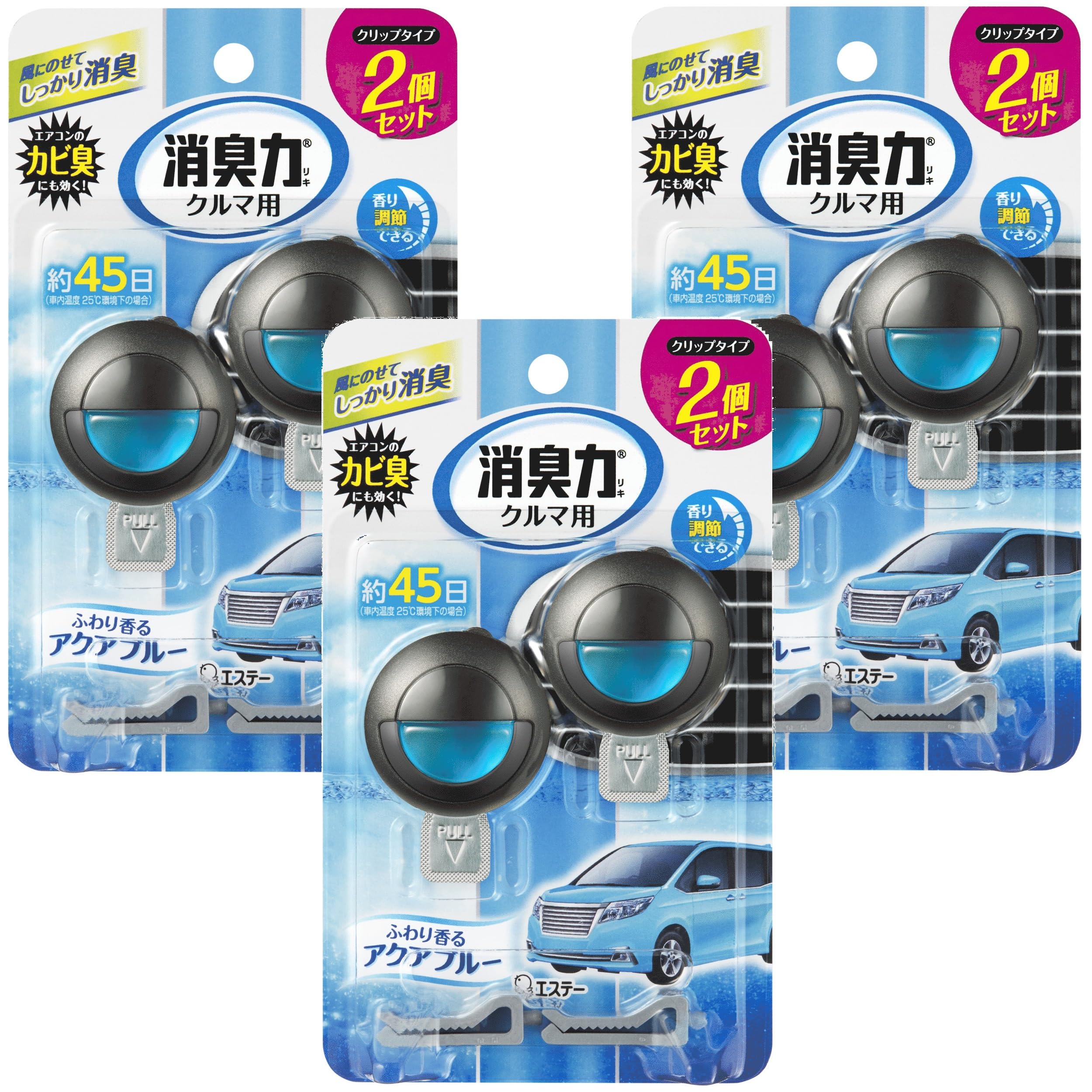 消臭力 クルマ [まとめ買い] 車用 クリップタイプ アクアブルー 3.2mL×6個セット(2個入×3) クルマの消臭力 車 クリップ 消臭剤 消臭 芳香剤商品画像