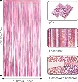 YAAVAAW Glitter Pink Tinsel Curtain Backdrop 2x 8.3ft Party Decor view 2