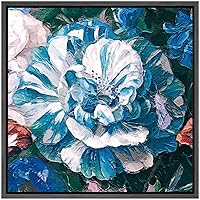 SIGNWIN Framed Canvas Wall Art Blue and White Carnations Floral Flower Oil Painting Impressionism Modern Closeup Expressive for Living Room, Bedroom, Office - 16