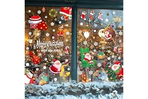 Joeyan 9 Sheets Christmas Window Stickers, 130Pcs Large Christmas Window Clings Decals Funny Double Sided Santa Claus, Gingerbread Man, Snowman, Snowflakes, Merry Xmas Static Sticker Decorations