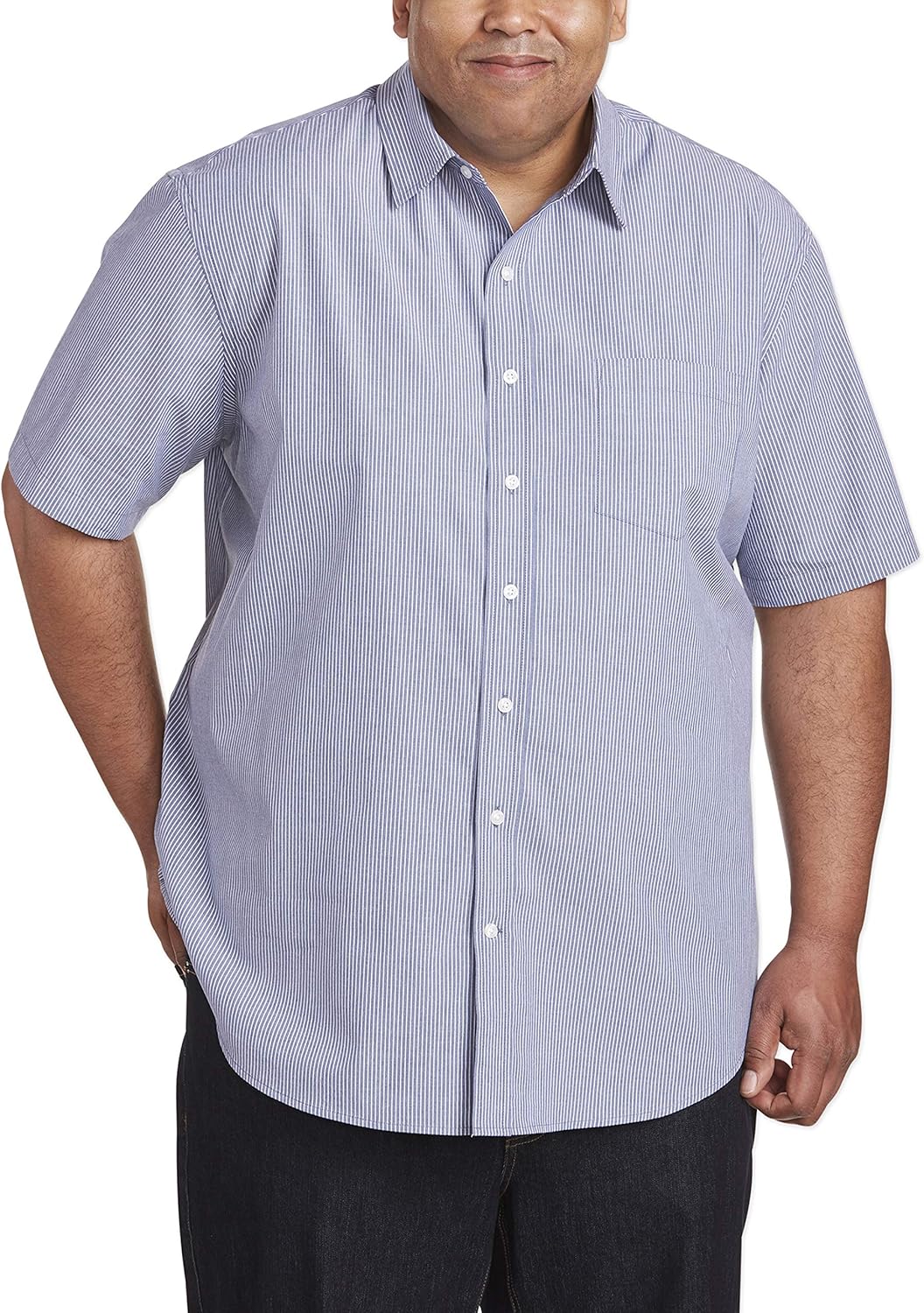  Essentials Men's Big & Tall Short-Sleeve Stripe Shirt fit by DXL: Clothing