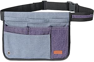 Paxiyu Garden Tool Belt for Men & Women, Denim Wide Adjustable 5-Pocket Waist Tool Apron - Heavy Duty Tool Pouch for Gardening, DIY, Carpenter, Woodworking, Painting, Seamstress, and Crafts (Purple)