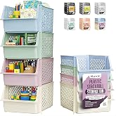 Skywin Stackable Storage Bins Open Front for Pantry Storage, 4 Pack - Multi | Sturdy Plastic, Easy Stacking, Open Front Access, Ventilated Sides, Vertical &amp; Space Saving Pantry Organizers and Storage Bin