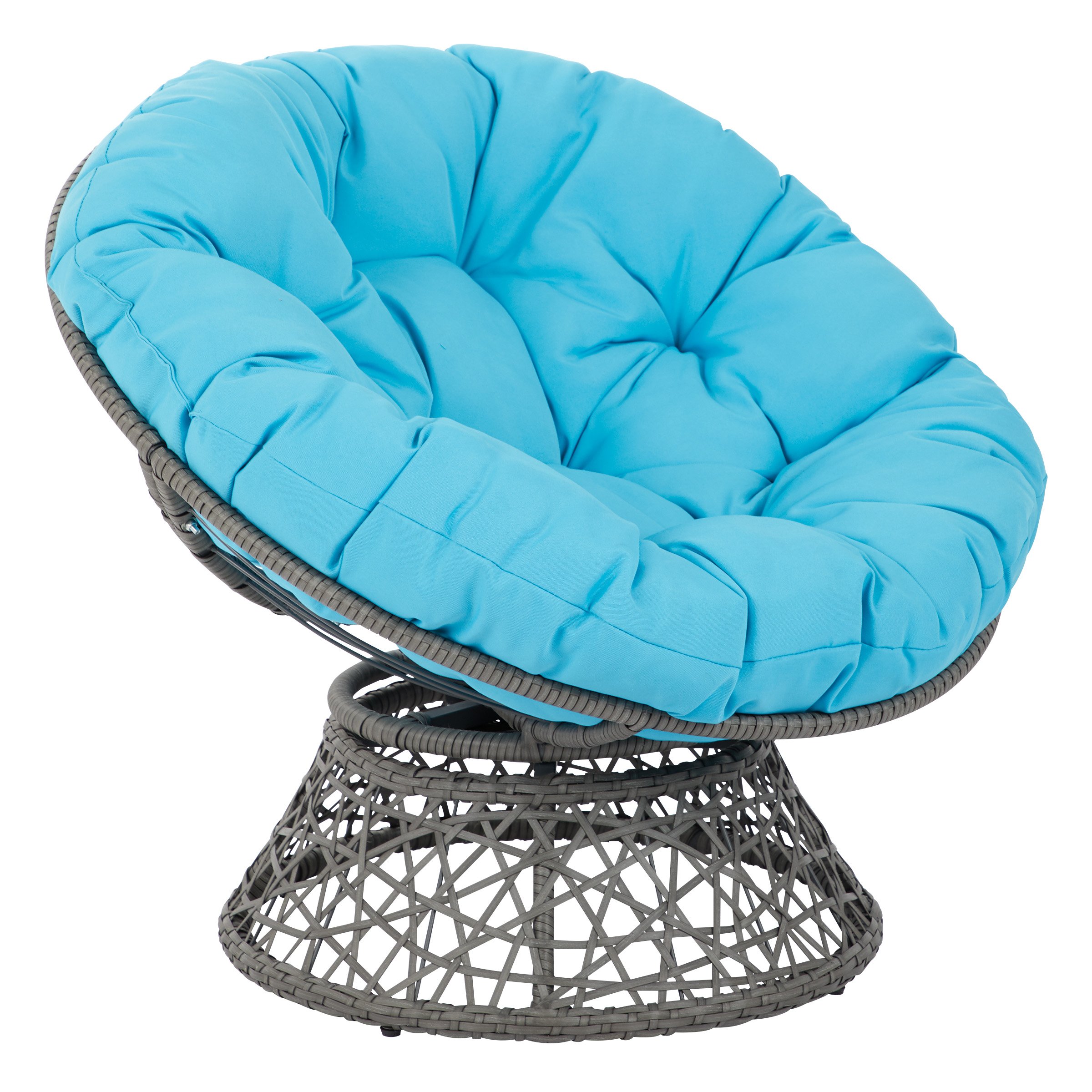 OSP Designs BF25292-BL Papasan Chair with 360-degree Swivel, Blue cushion and Grey Frame