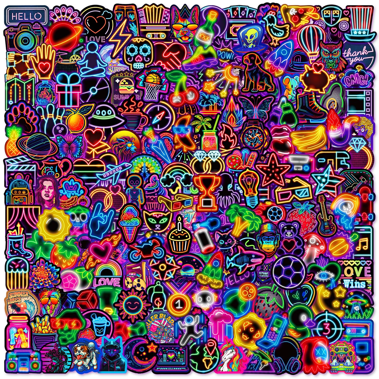 Photo 1 of 300 PCS Neon Stickers Pack,Cool Stickers for Teens Adults Kids,Waterproof Trendy Stickers for Skateboard Water Bottle Laptop Scrapbook Luggage