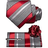 JEMYGINS Mens Striped Tie and Lapel Pin Necktie Pocket Square and Tie Clip Sets for Business Casual 4PCS