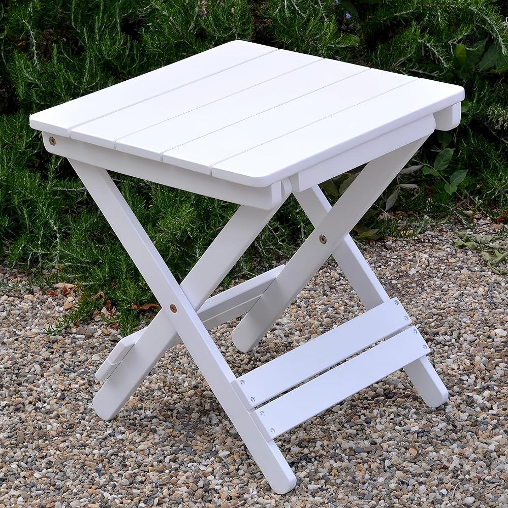 MEILEWLE Folding Wooden Outdoor Side Table - Square Garden Table - White