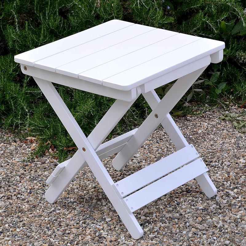 MEILEWLE Folding Wooden Outdoor Side Table - Square Garden Table - White