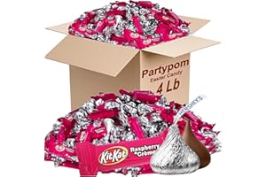 PARTYPOM Mother's Day Chocolate Candy Assortment, 4 Lb. Individually Wrapped Assortment of Hershey's Pink Colored Hugs and Kisses, Kit Kat, Mother's Day Food Gift Basket for Her