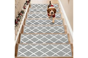 COSY HOMEER Edging Stair Treads Non-Slip Carpet Mat 28inX9in Indoor Stair Runners for Wooden Steps, Stair Rugs for Kids and Dogs, 100% Polyester TPE Backing 15pcs,Grey