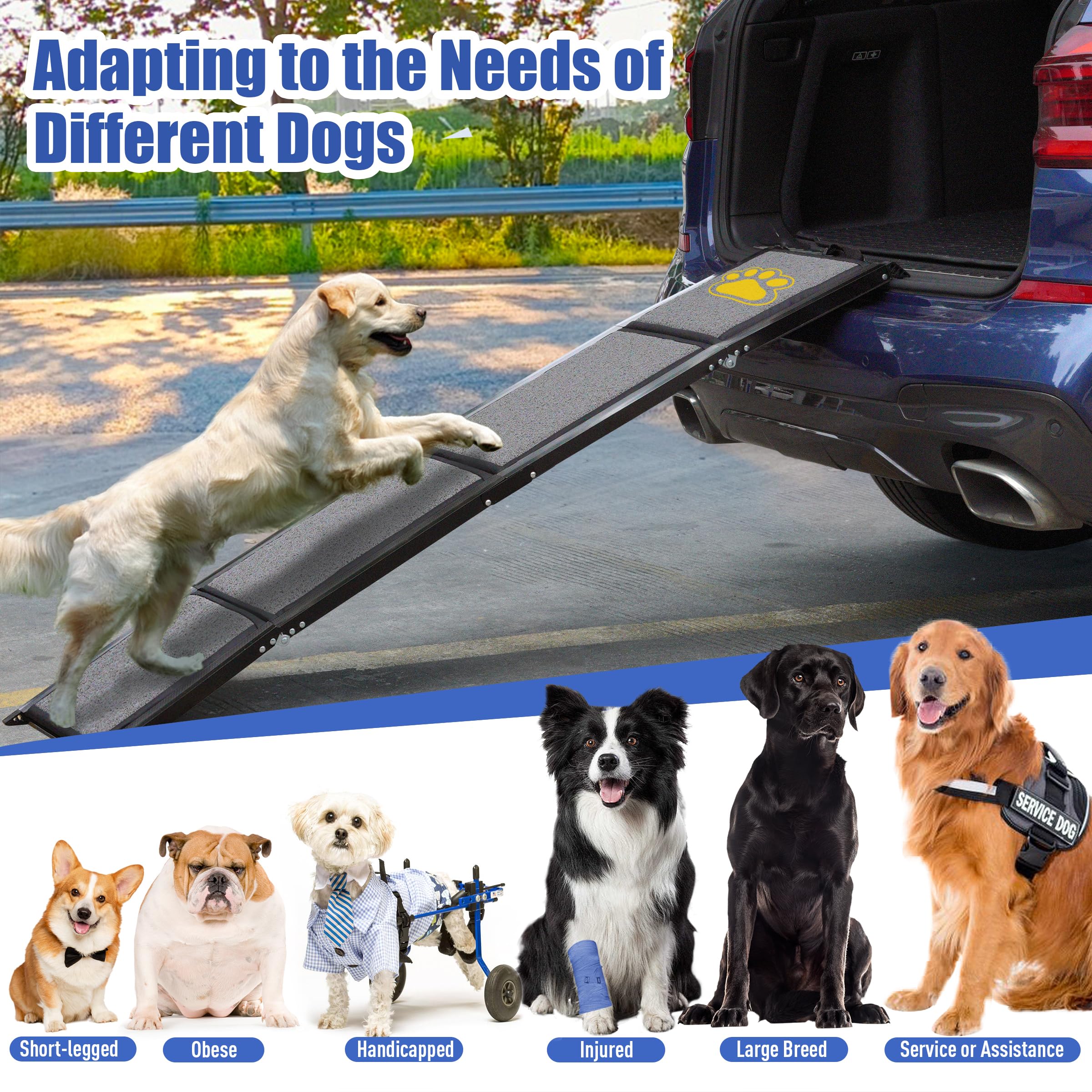 BACOENG 180cm Hunderampe Auto Klappbar, Hundetreppe Auto mit Rutschfester Teppich, rutschfest Hunderampen für Autos, LKWs und SUV 7