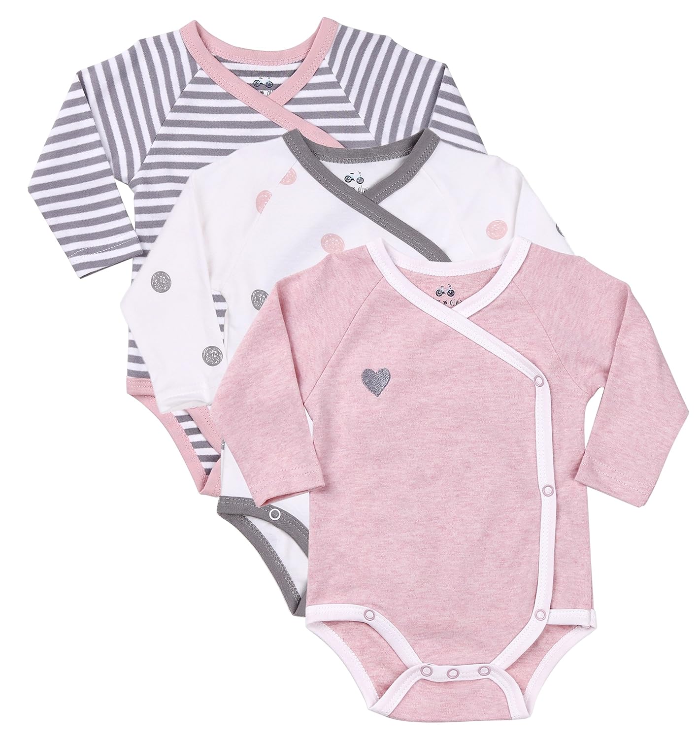 Asher & Olivia Baby Kimono Side Snap Onesies 3 Pc Girl Long Sleeve