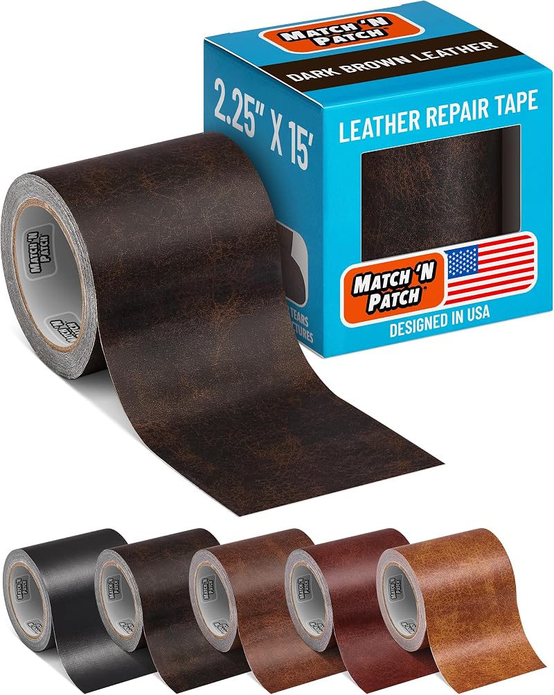 MATCH N PATCH Dark Brown Leather Repair Tape 15ft x 2.25" Vinyl Furniture Car