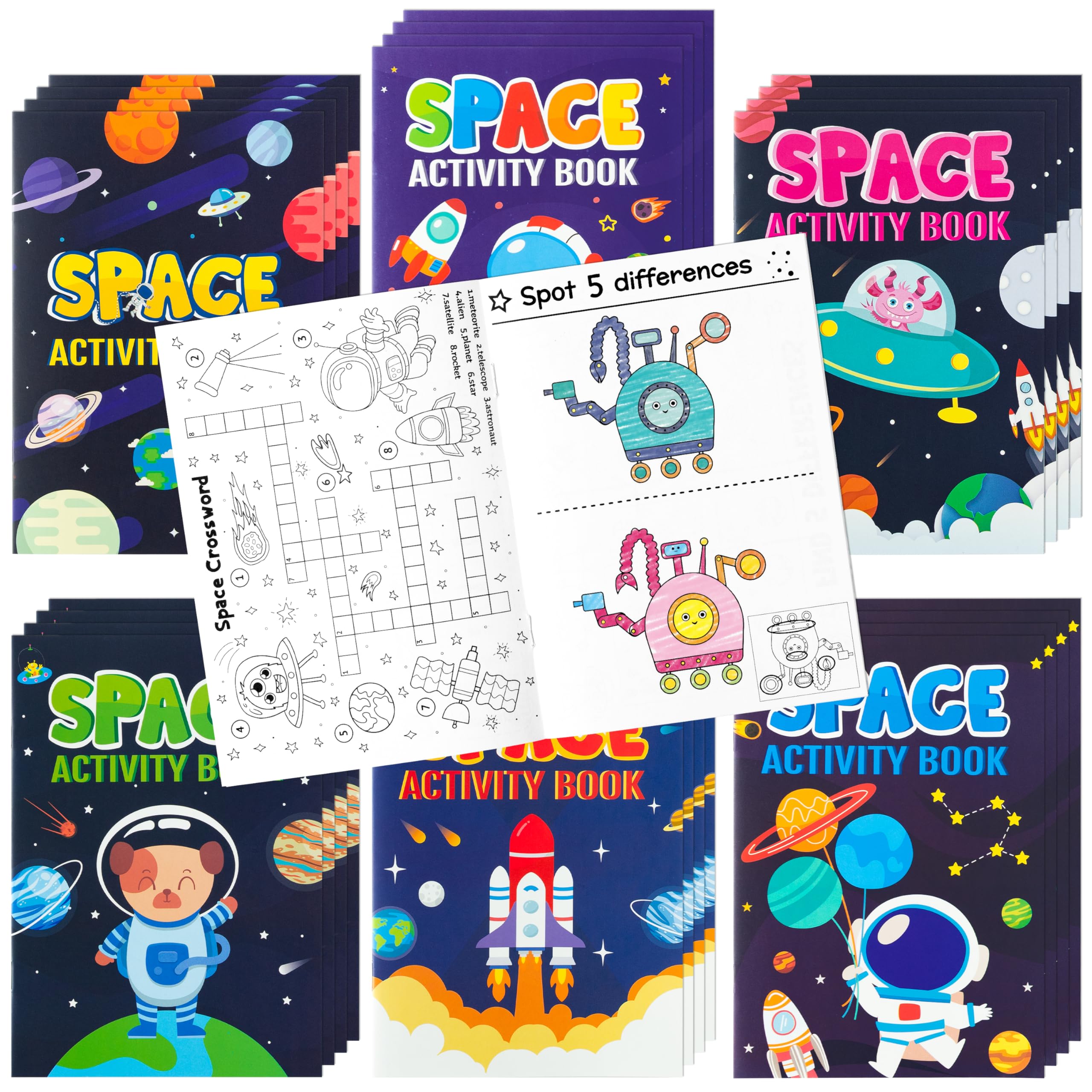 2OOYA 24Pcs Space Coloring Books for Kids Party Bulk, 6 Styles Space Theme Mazes Word, Search Word, Scramble Game DIY Activity Books, Cartoon Color Pages for Classroom Reward Birthday Gift Bag Fillers