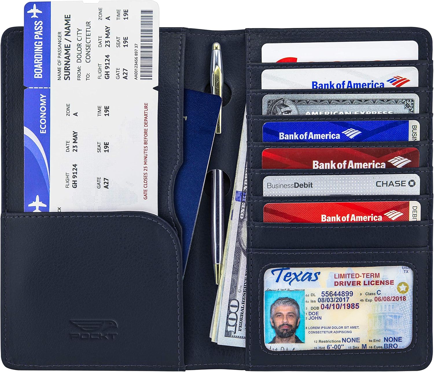  | Passport Holder by POCKT - RFID Blocking Travel Wallet for Safe Trip, Document Organizer + Gift Box | Mindight Navy | Passport Wallets