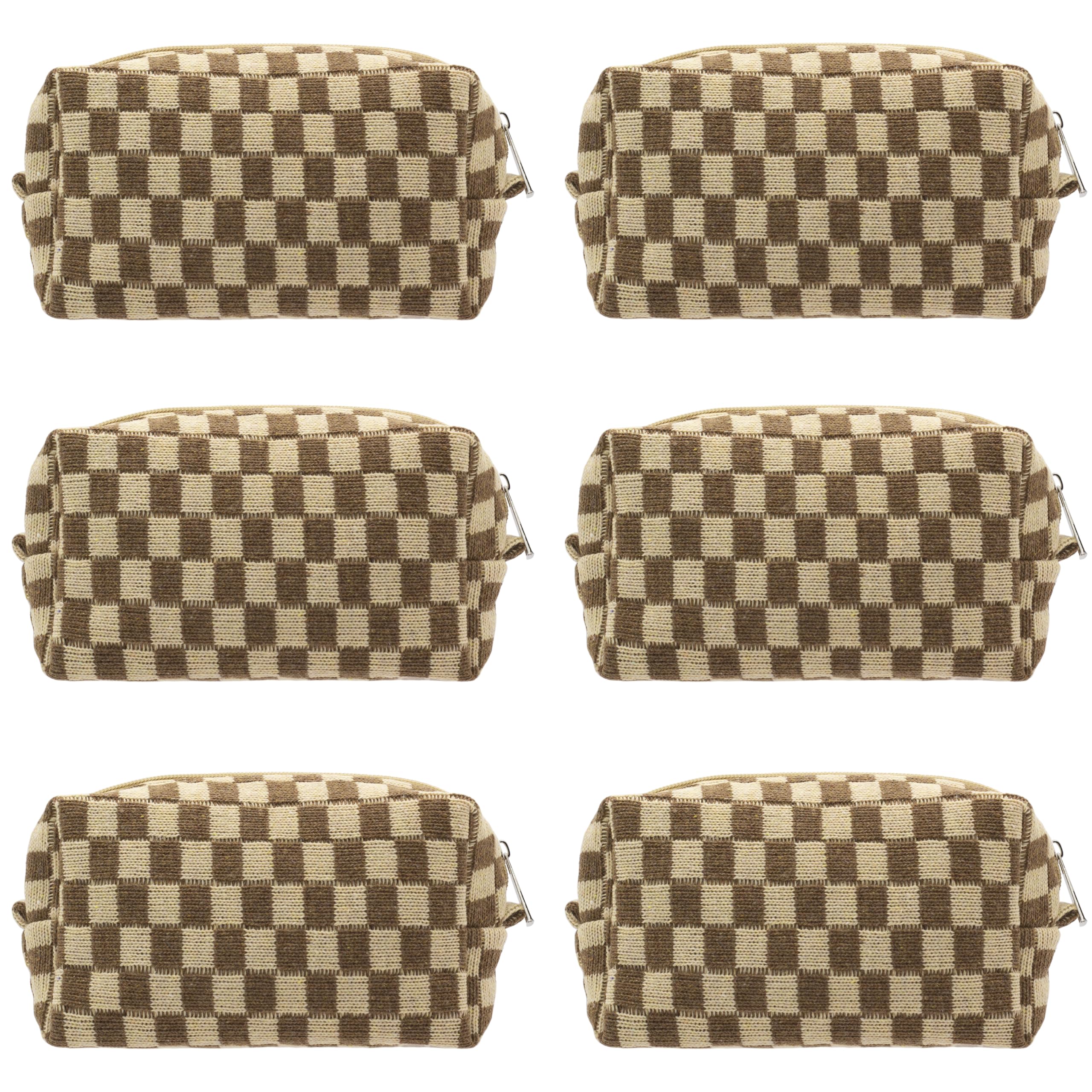 Photo 1 of PAZIMIIK Checkered Makeup Bag for Purse Portable Zipper Make Up Pouch Small Cosmetic Case for Travel Accessories (6PCS Coffee)