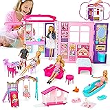 Style Shine Dream Doll House Portable & Foldable DollHouse w/ 60+ Pcs & 2 Dolls, Play House Toy with Bedroom Bathroom Kitchen
