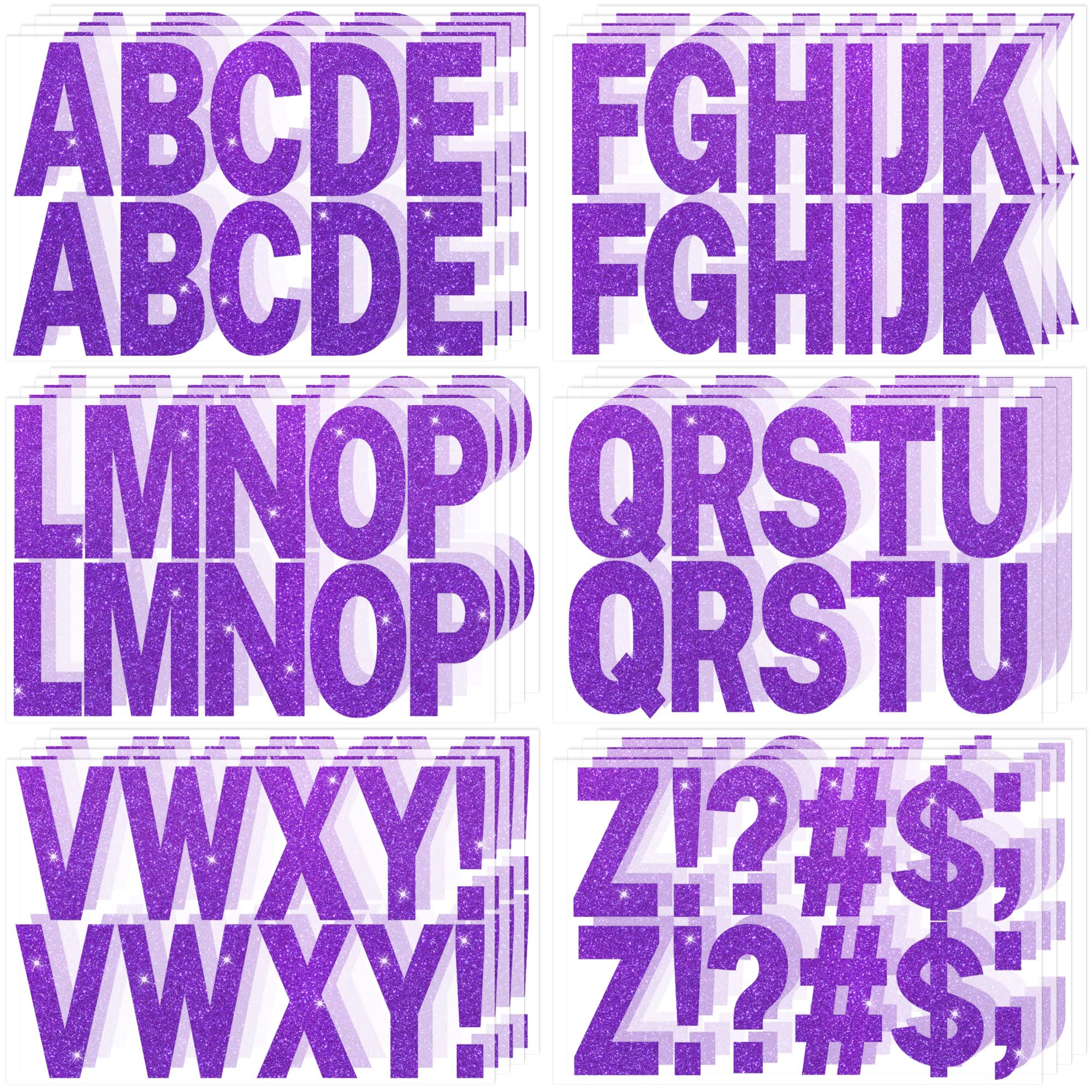 Photo 1 of 24 Sheets Gold Letter Stickers 256Pcs 2.5 Inch Large Glitter Alphabet Stickers Vinyl Self Adhesive Kit Big Font Stick on Letters Peel and Stick for Bulletin Poster Board (Purple)