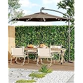GarveeLife 10 ft Cantilever Umbrella with Solar Lights, Outdoor Offset Umbrella with Infinite Tilt and Cross Base, Fade Resistant Canopy Large Patio Umbrella for Deck Pool Garden Backyard, Tan