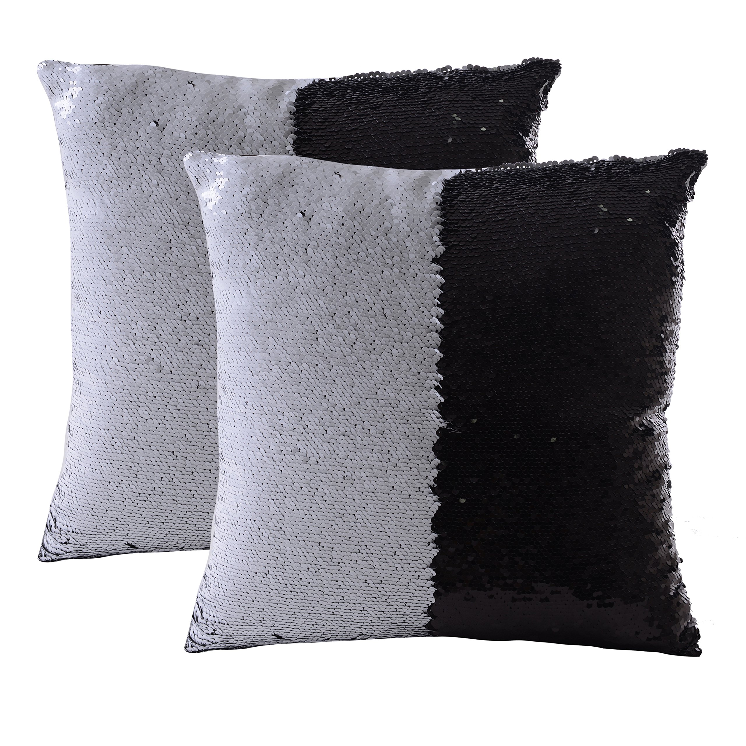 NordECO Decorative Mermaid Reversible Sequins Pillow Cases Cushion Cover, No Pillow Insert , Black and White, 16\