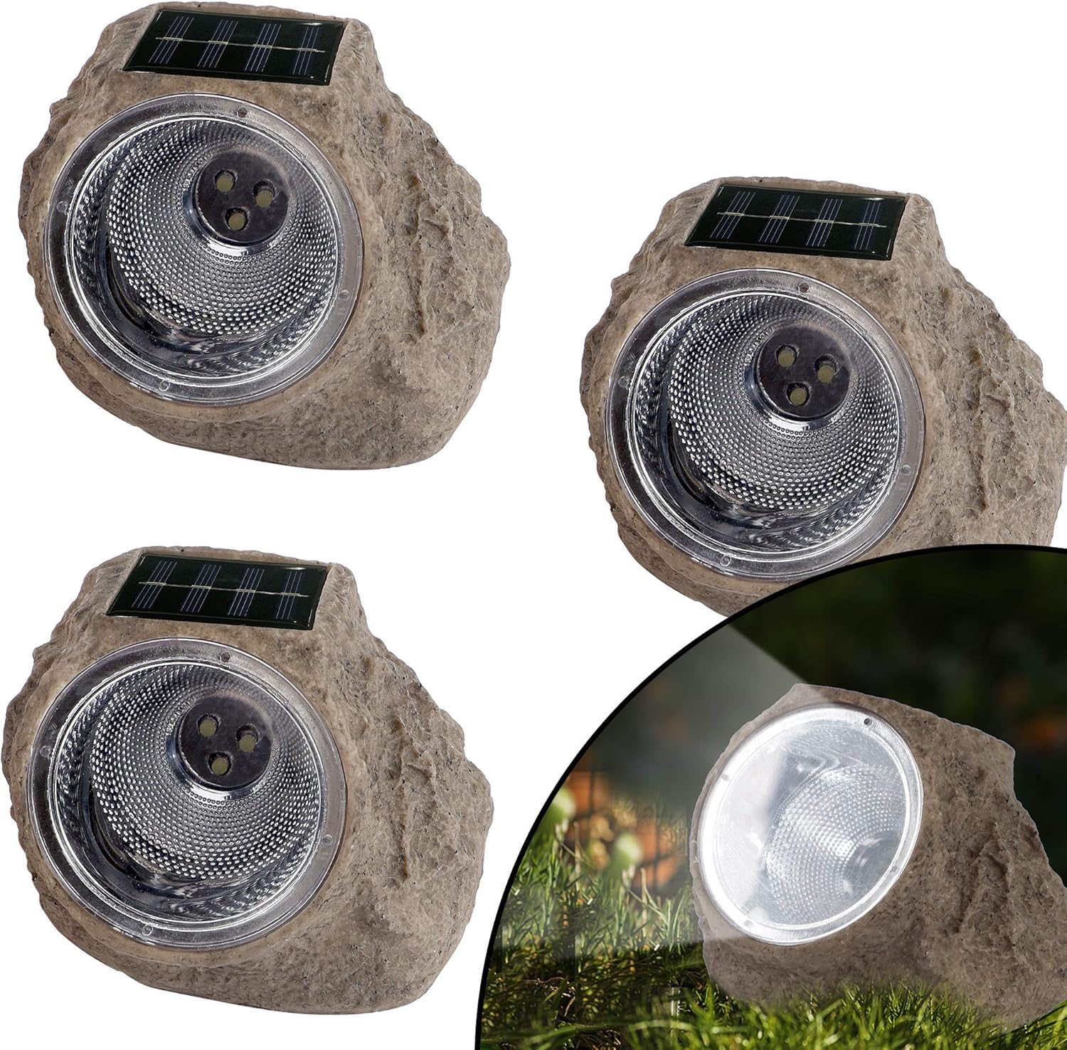 MAGGIFT 3 Pack Solar Rock Lights, Solar Powered Garden Stone Light Outdoor Decorative Waterproof LED Spotlight for Decor, Ground, Driveway, Pathway, Walkway, Landscape, Yard and Patio