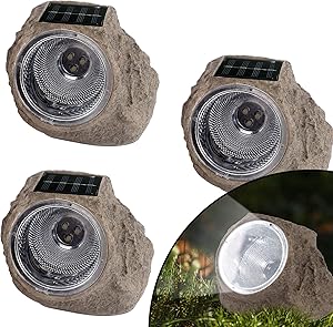 MAGGIFT 3 Pack Solar Rock Lights, Solar Powered Garden Stone Light Outdoor Decorative Waterproof LED Spotlight for Decor, Ground, Driveway, Pathway, Walkway, Landscape, Yard and Patio