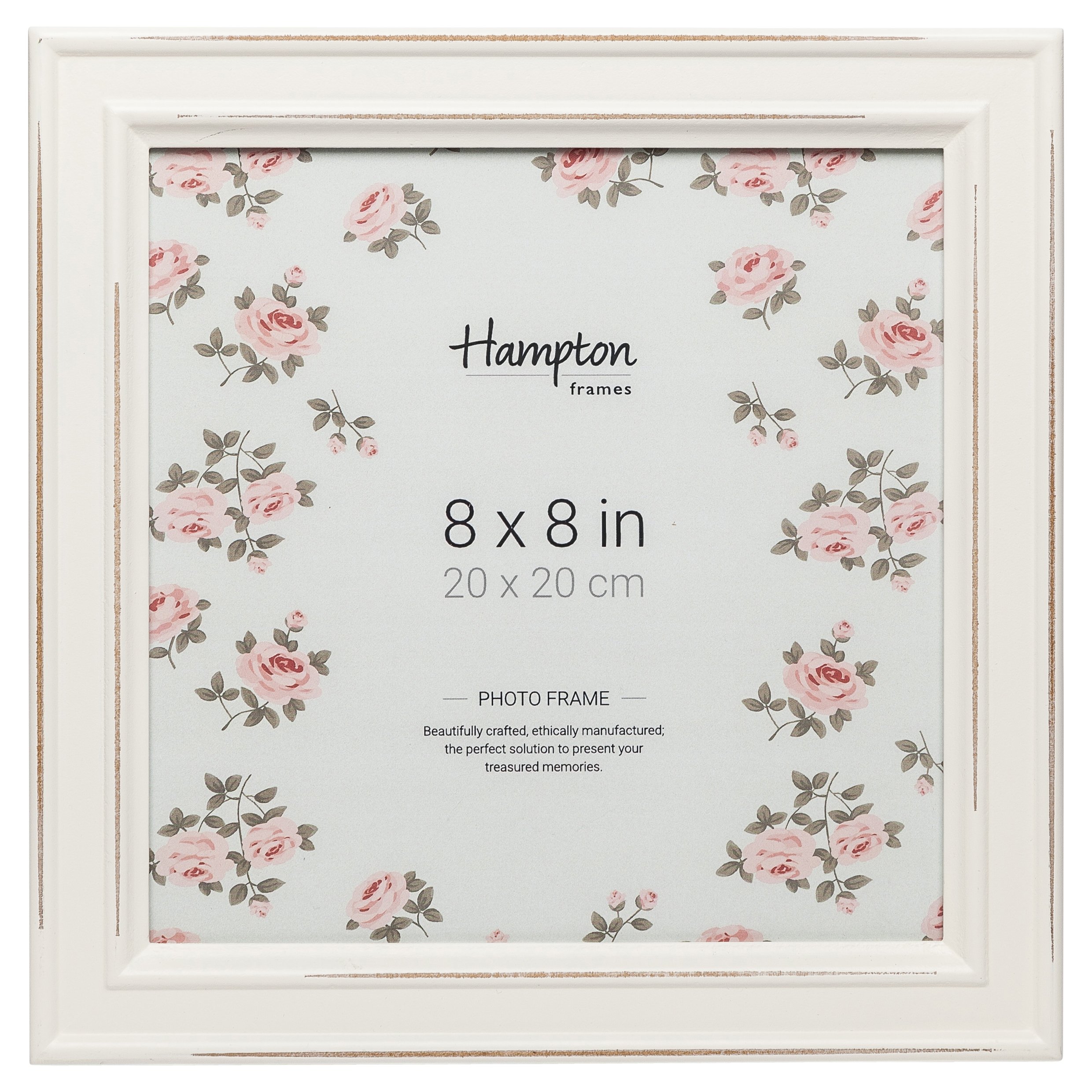Hampton Frames | PALOMA Square Picture Photo Frame | 8x8in (20x20cm), White, Glass, MDF | Distressed Finish, Wall or Tabletop Display, Drop-In Back | Home Décor Frame