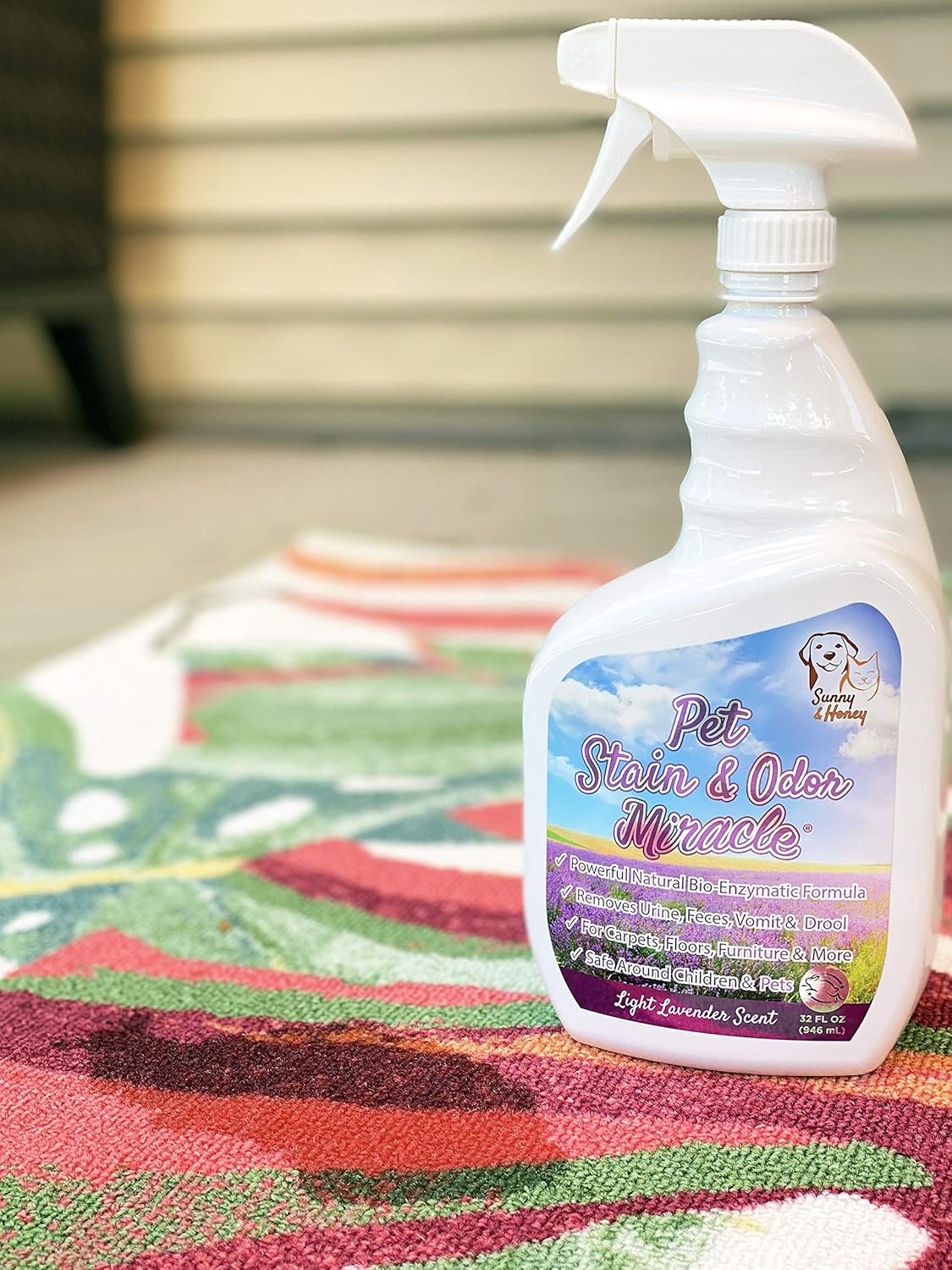 Pet Stain & Odor Miracle - The Best Enzyme Cleaner for Dog Urine Cat Pee Feces Vomit, Enzymatic Solution Cleans Carpet Rug Car Upholstery Couch Mattress Furniture, Natural Eliminator (S/M 32FL OZ): Kitchen & Dining