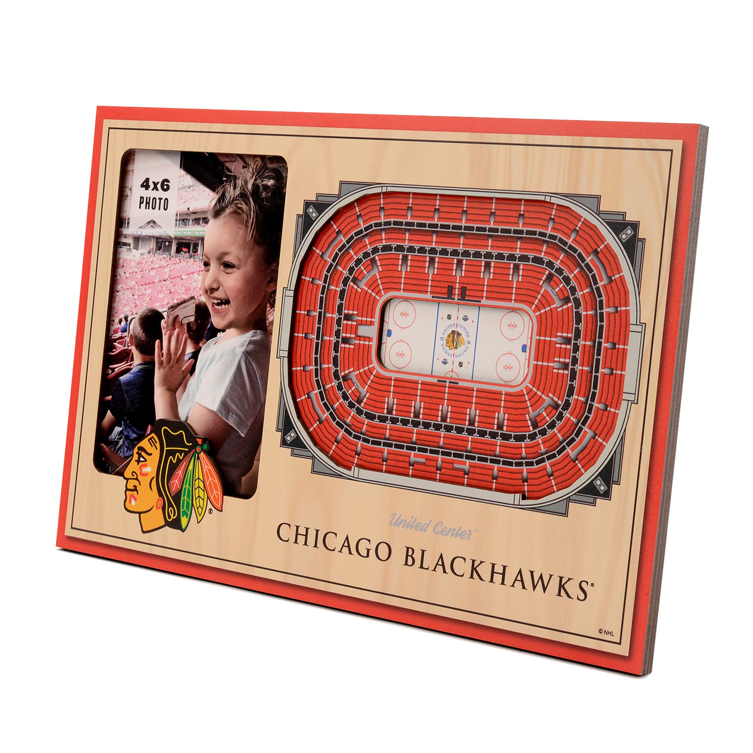 NHL Chicago Blackhawks Unisex YouTheFanNHL 3D StadiumView Picture Frame, Light Brown, 12" x 8"
