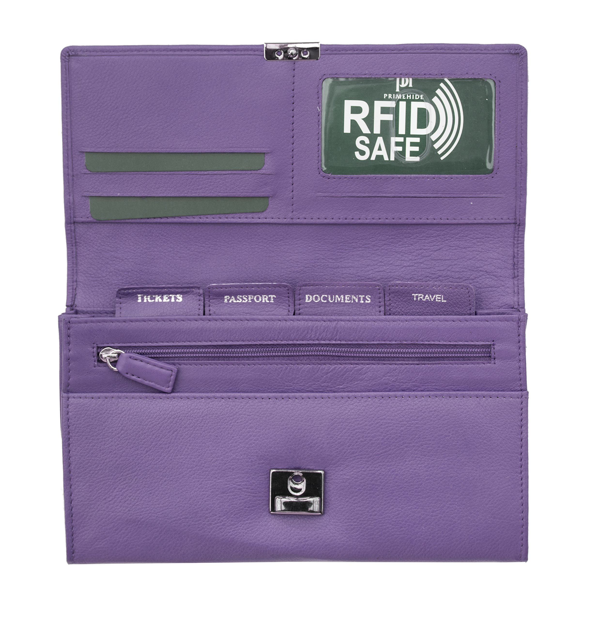 Prime Hide Purple Leather Travel Planner - Wallet Purse RFID Blocking
