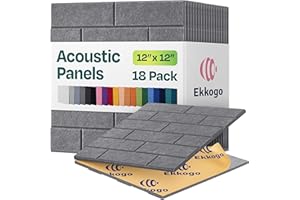 Ekkogo Acoustic Panels 18-Pack Soundproof Wall Panels 12"X12"X0.4" Brick Style Sound Panels Premium Sound Dampening Panels Easy Self Adhesive Installation - [Pebble Gray]