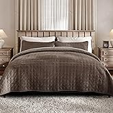 Fleeco Double-Sided Velvet Quilt King Size Comforter Set, 108"x 96" Lightweight Velvet Bedding Set, Ultra Soft Bedspread with 2 Matching Shams, for All Seasons, Brown