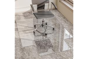 GLSLAND Irregular Tempered Glass Floor Mat - 45" x 53" Office Chair Mat for Carpet Clear Duty Hard Rolling Glass Mat 1/5" Thick for Hardwood Floor/Carpeted Floors, Clear