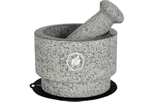 Granite Mortar and Pestle Set - 5.5 Inch, 2 Cups (17 Oz) - Unique Double Sided - Pestle and Mortar Bowl Solid Stone Grinder -