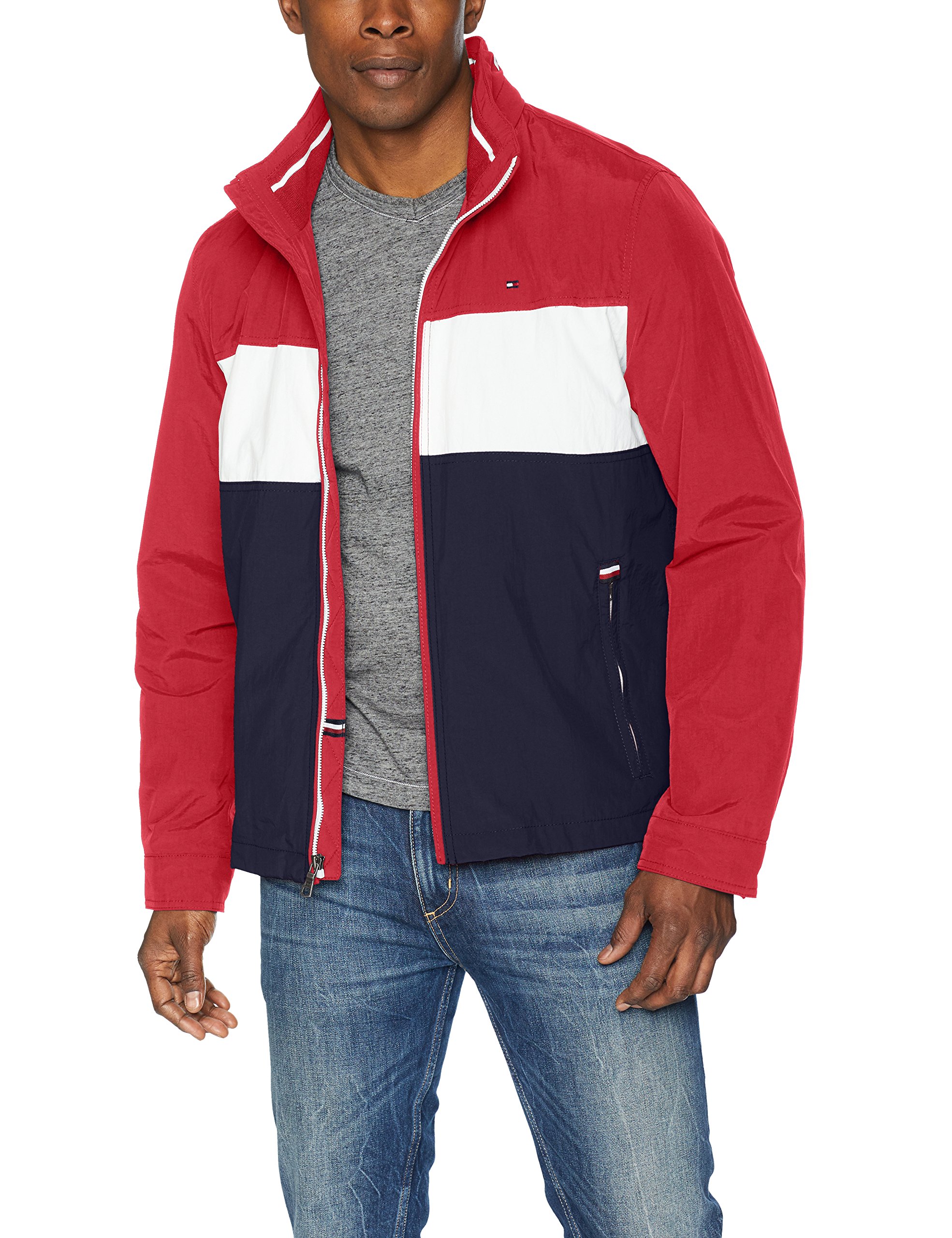 Tommy Hilfiger Men's Stand Collar Lightweight Yachting Jacket, Red/Ice