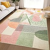 Tepook Pink Area Rug for Living Room, 5x7 Indoor Carpet for Bedroom Washable, Non-Slip Abstract Print Kids Rug for Nursery Playroom Classroom Dorm Office Dining Room
