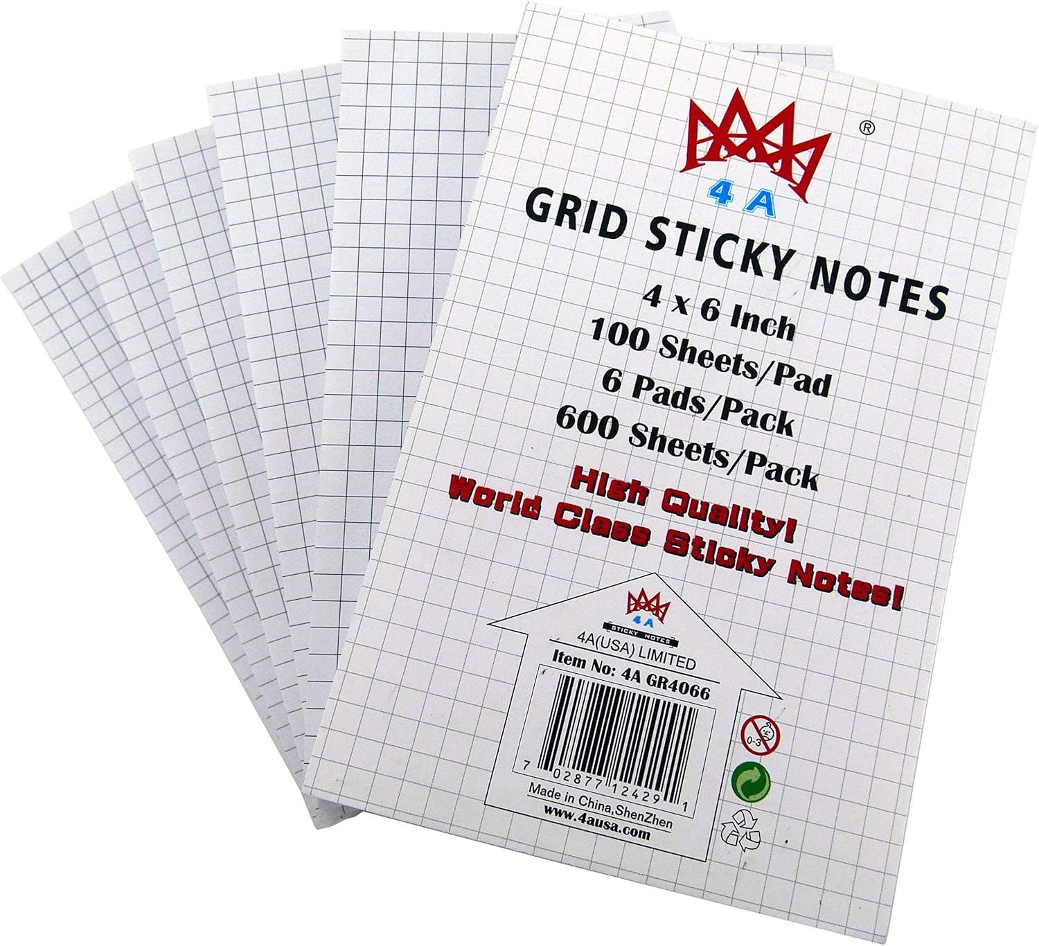 4A Grid Sticky Notes, 4 in x 6 in, Large Size, The