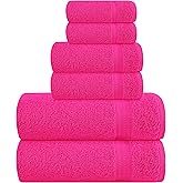 MyOwn 6 Piece Towel Set, 100% Combed Cotton - 2 Bath Towels, 2 Hand Towels, 2 Wash Cloths - 500 GSM Luxury Hotel Quality Ultra Soft Highly Absorbent Towel Set for Bathroom - Hot Pink