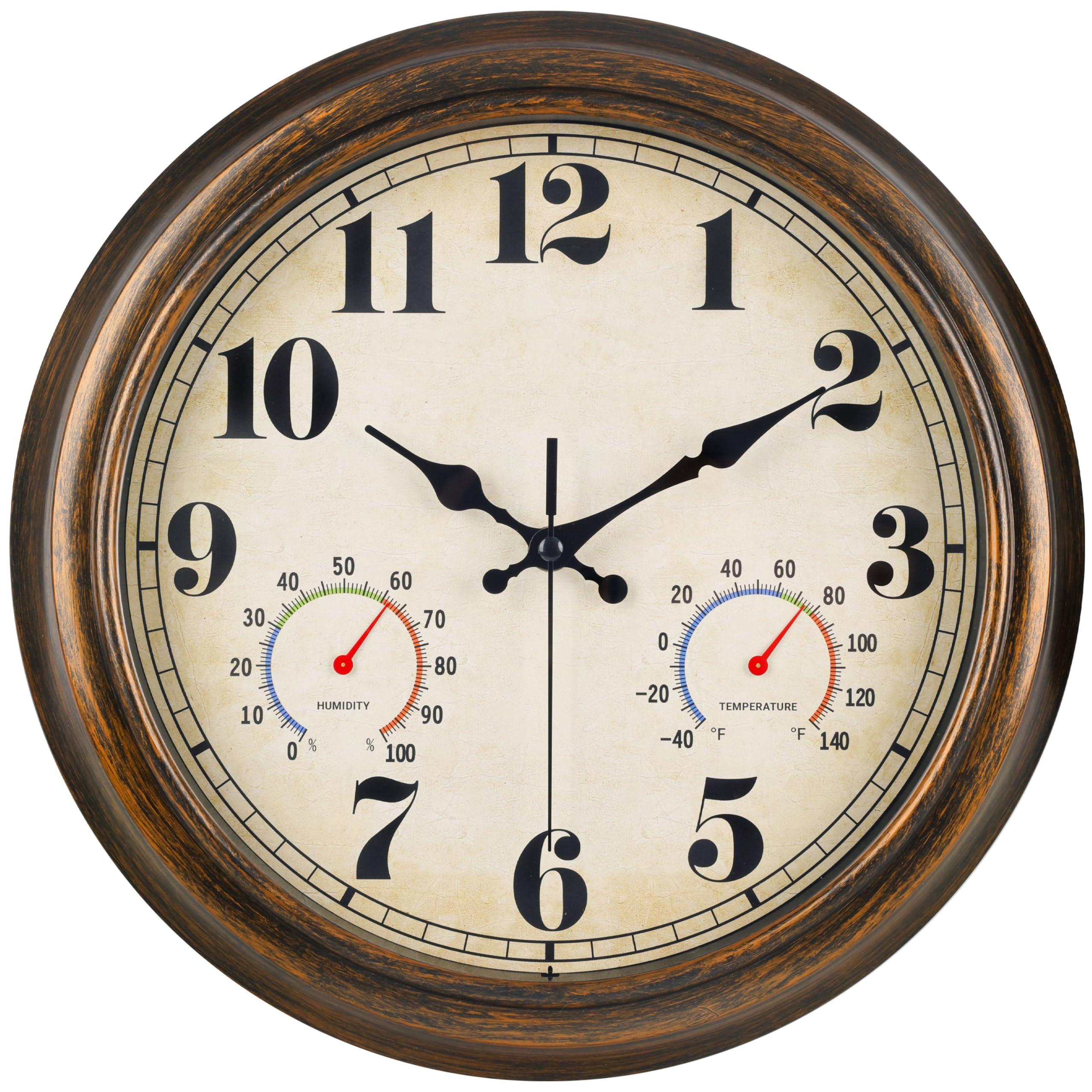 Photo 1 of 45MinST 13-Inch Vintage Outdoor Wall Clock with Thermometer and Hygrometer, Waterproof, Large Numbers, Silent, for Indoor and Outside Use,Porch,Garden,Pool(Bronze)