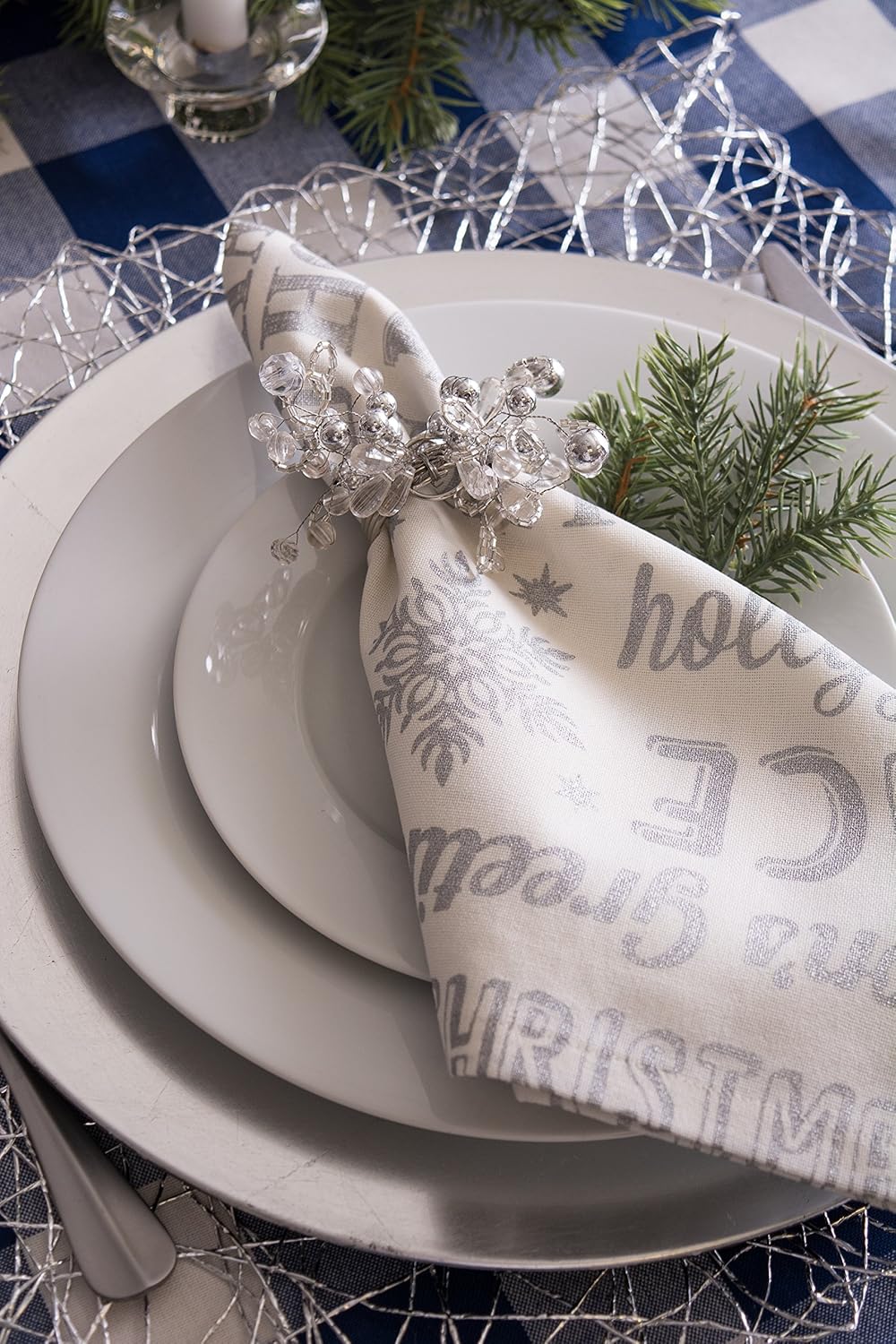 DII Modern Chic Fun Napkin Rings for Dinner Parties, Weddings Receptions, Family Gatherings, or Everyday Use, Set Your Table With Style - Cluster Sliver Beads, Set of 6: Industrial & Scientific