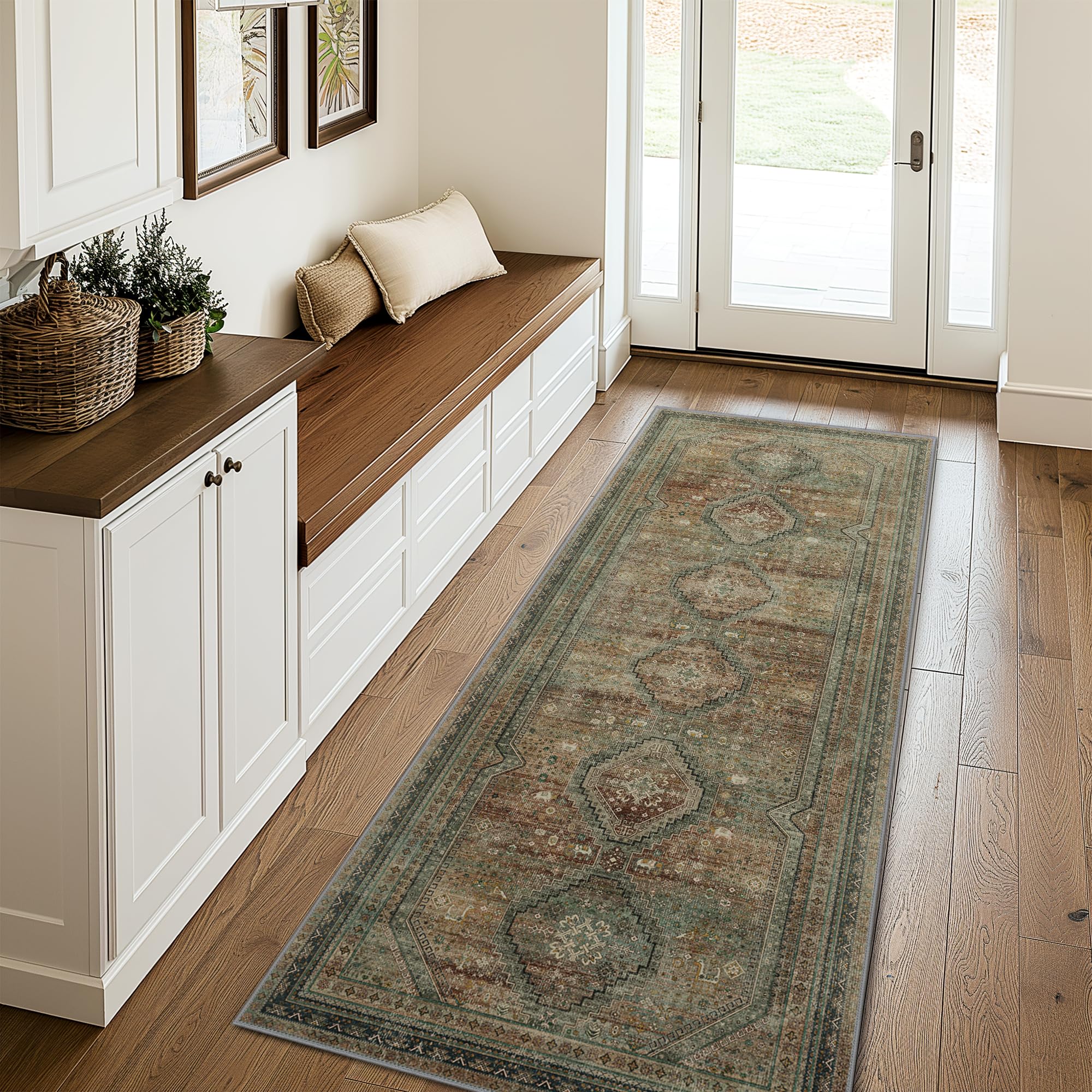 Photo 1 of GENIMO 2x5 Non Slip Hallway Runner Rug, Machine Washable, Thin & Low Pile Lightweight for Kitchen, Laundry, Entryway, Bedroom & Living Room, Brown