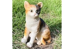 Basuo-9Q Realistic Kitten Figurine Cat Statue Office Home Décor Resin House Animal Sculpture Art Decoration Memorial Gifts (Sitting, Calico)