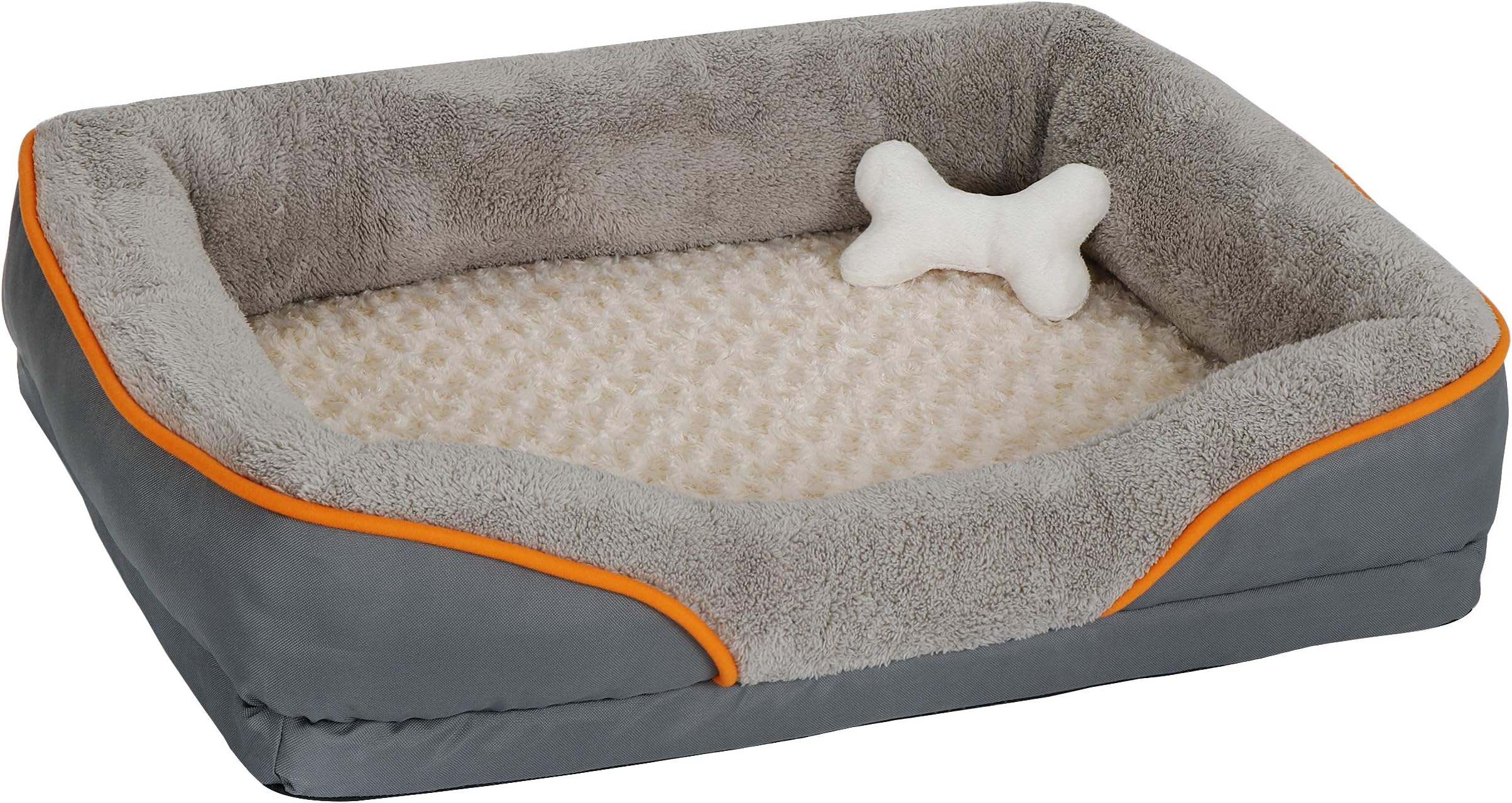 Nova Microdermabrasion Orthopedic Dog Bed Memory Foam Rectangular Lounge Sofa Pet Bed Ultra-Soft Self Warming with Removable Washable Cover and Squeaker Bone Toy