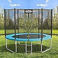 AOTOB 8FT 10FT 12FT 14 FT 15FT Trampoline with Safety Enclosure Net，Outdoor Trampoline with Basketball Hoop, Heavy Duty Jumping Mat and Spring Cover Padding for Kids and Adults, Storage Bag and Ladder