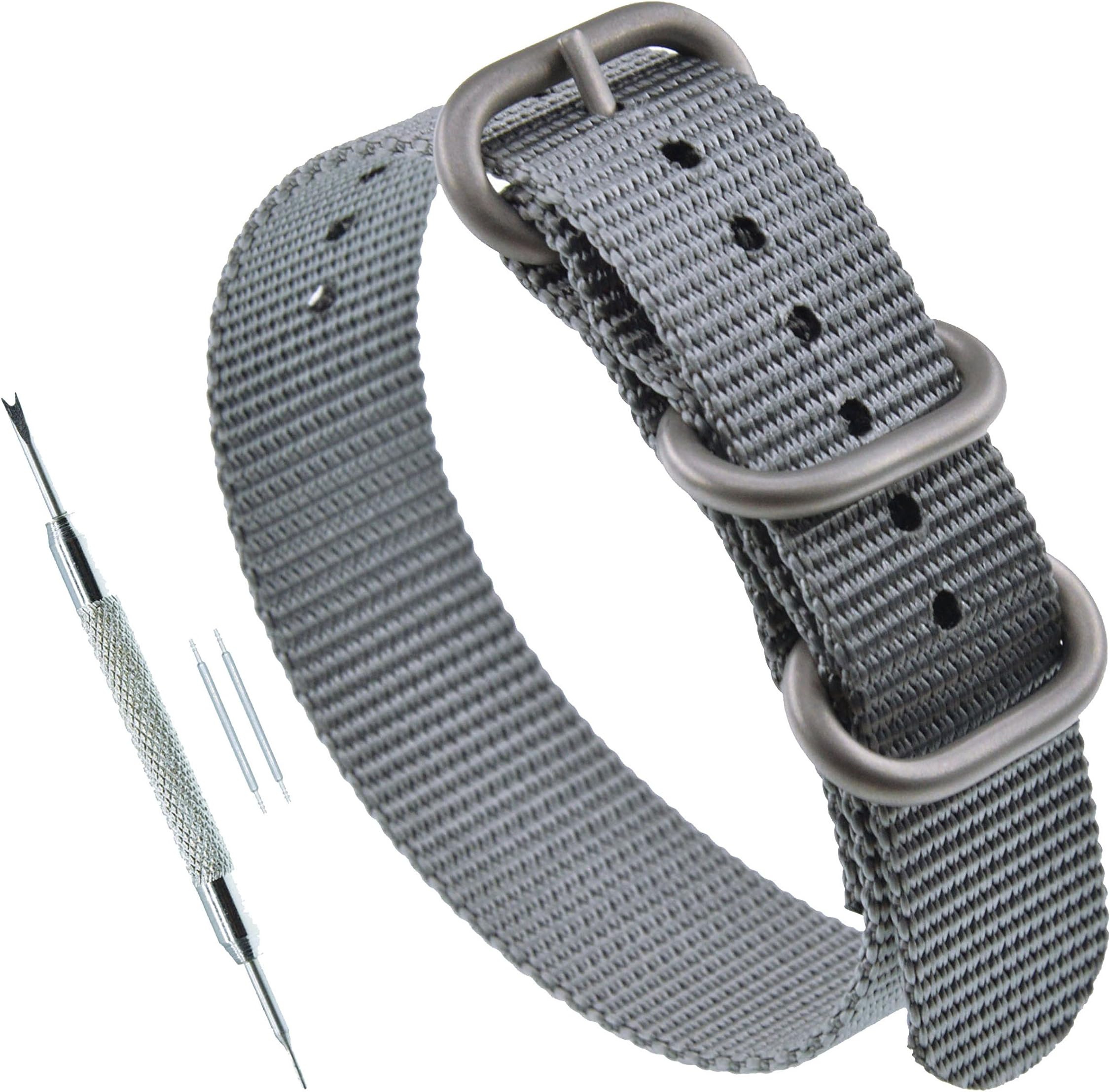 MZBUTIQ Men's Watch Band Strap Replacement 3 Rings (18mm 19mm 20mm 21mm 22mm 23mm 24mm)
