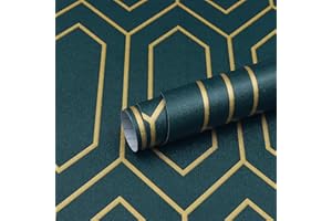 Safiyya Peel and Stick Wallpaper Gold and Dark Teal Wallpaper Geometric Contact Paper Textured Wallpaper Self Adhesive Removable Wallpaper for Walls Vinyl Roll 118"x17.3"