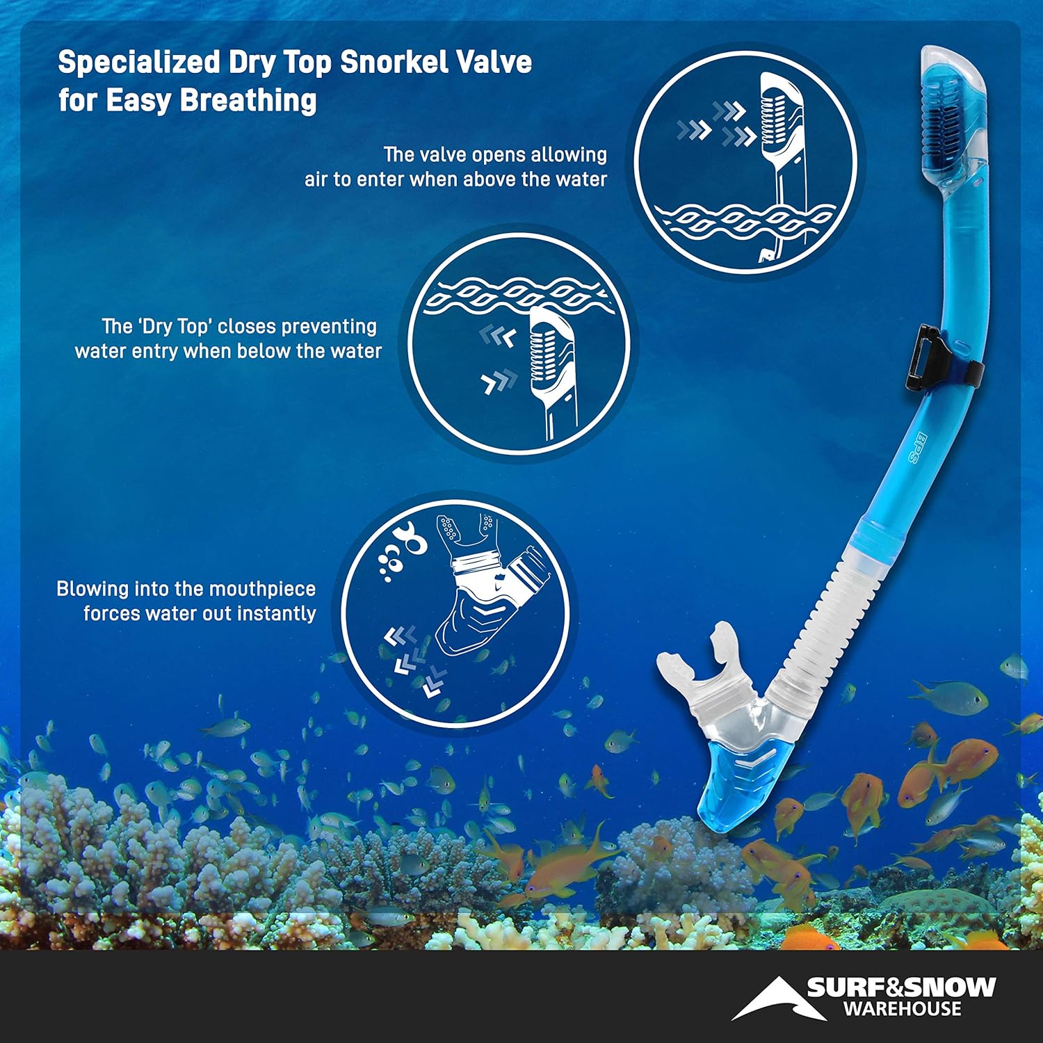 BPS Diving Set with Travel Bag - Free-Diving Snorkel Set with Carry Bag - with Dry Top Snorkel and Snorkel Mask (Aqua Blue) : Sports & Outdoors