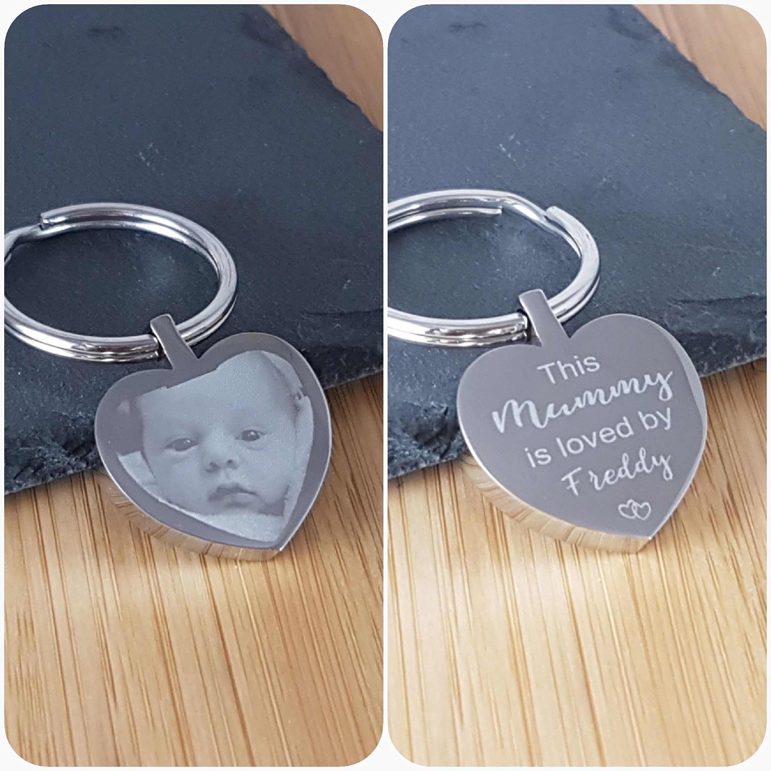 A Little Bit Crafty UKPersonalised Gift, Engraved Photo Heart Keyring, Valentines, Mothers Day, Birthday, Gift for Her, Gifts for Him - Double Sided Engraving, Free Gift Bag and UK P&P